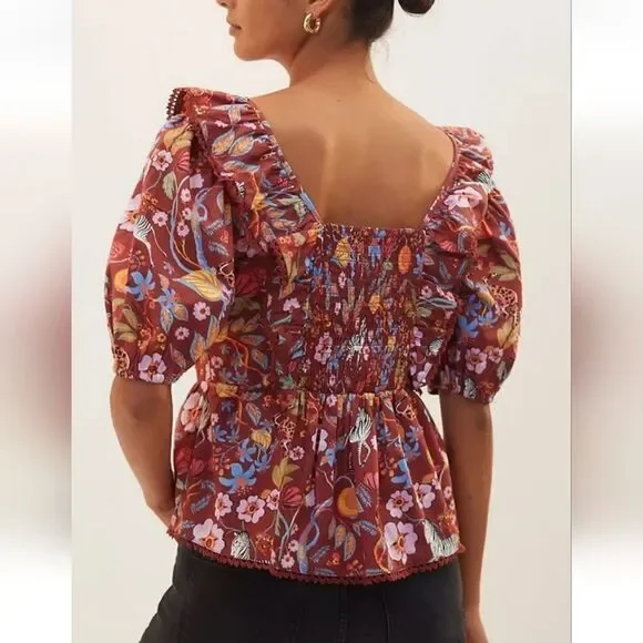 Anthropologie Maeve Ruffled Floral Zebra Print Top Size Small - Picture 2 of 8